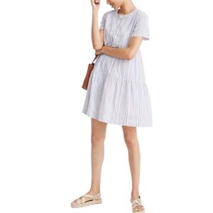 Madewell Colorful Striped  Babydoll Short Sleeve Mini Dress